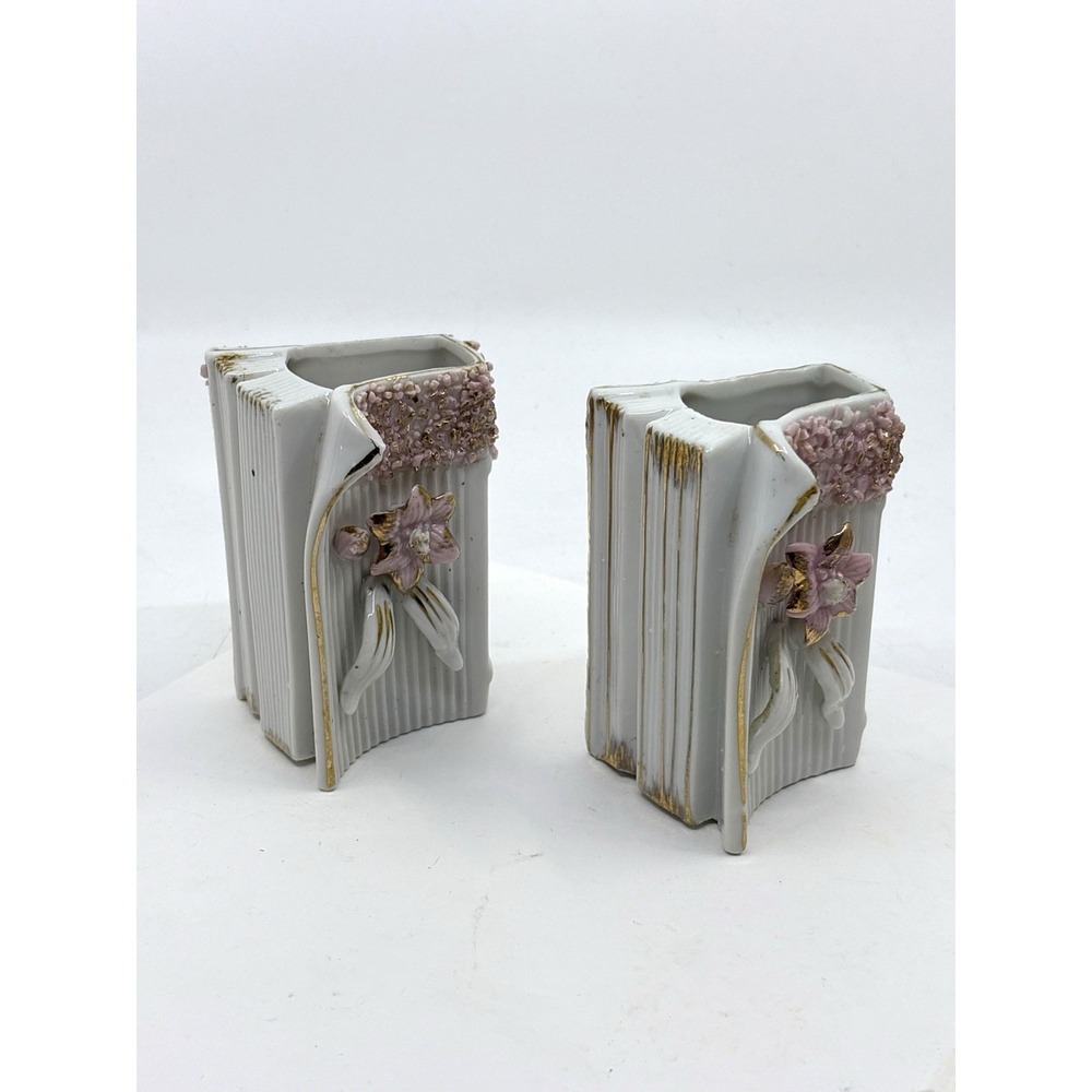 Capodimonte Style Vase With Applied Flowers Hand Painted A Set Of 2